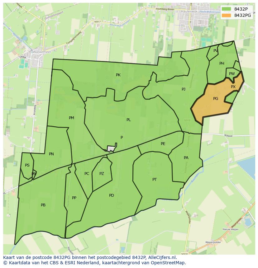Afbeelding van het postcodegebied 8432 PG op de kaart.