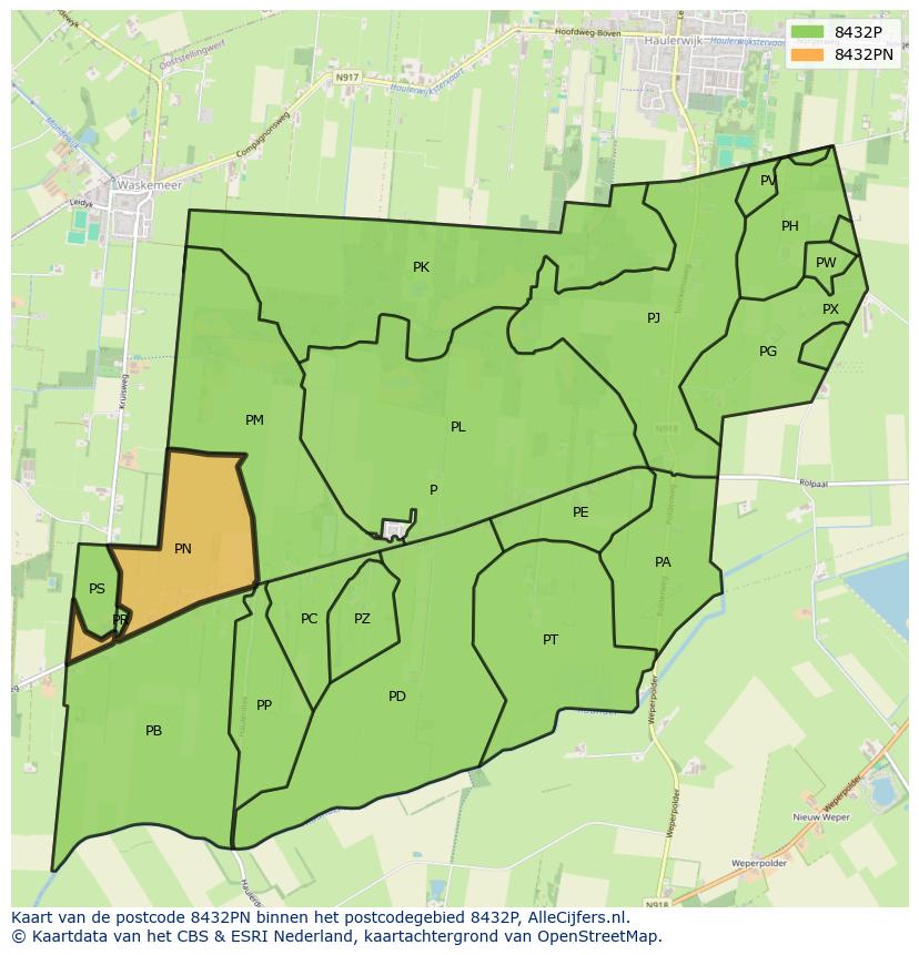 Afbeelding van het postcodegebied 8432 PN op de kaart.
