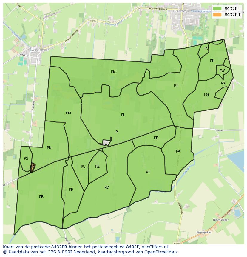 Afbeelding van het postcodegebied 8432 PR op de kaart.