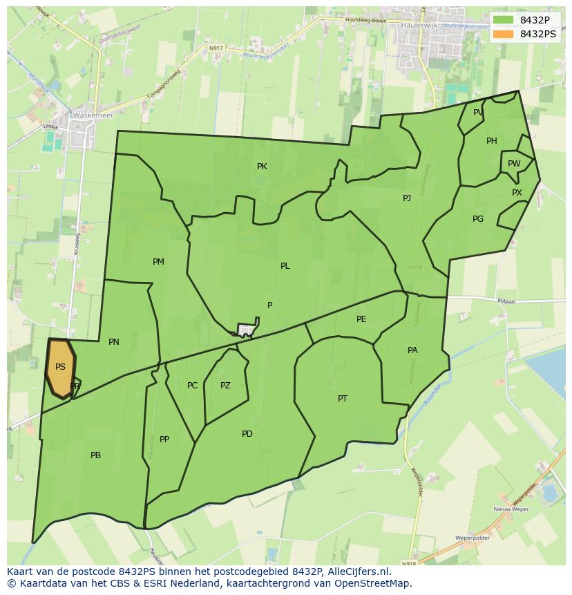 Afbeelding van het postcodegebied 8432 PS op de kaart.