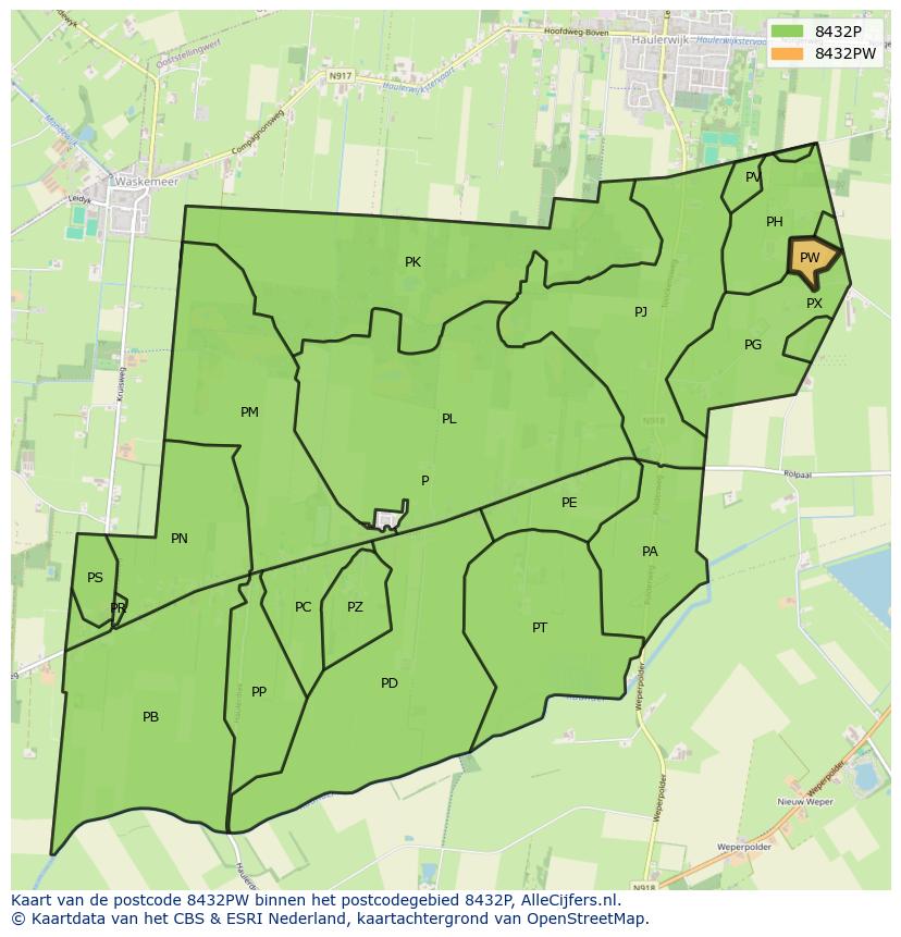 Afbeelding van het postcodegebied 8432 PW op de kaart.