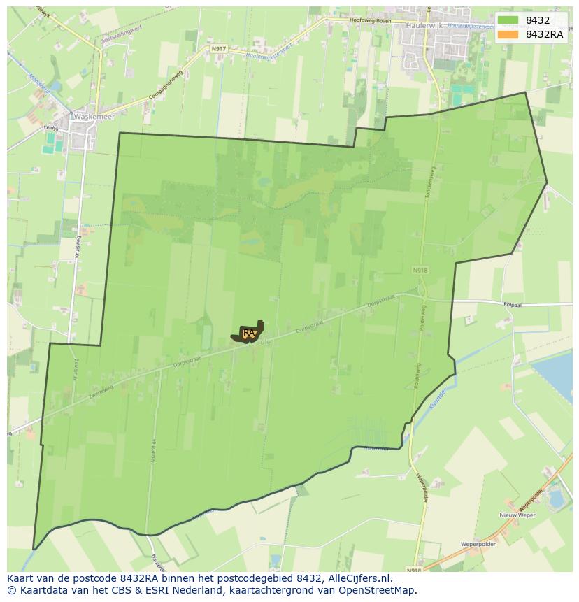 Afbeelding van het postcodegebied 8432 RA op de kaart.