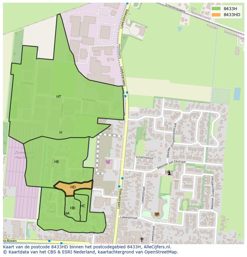 Afbeelding van het postcodegebied 8433 HD op de kaart.