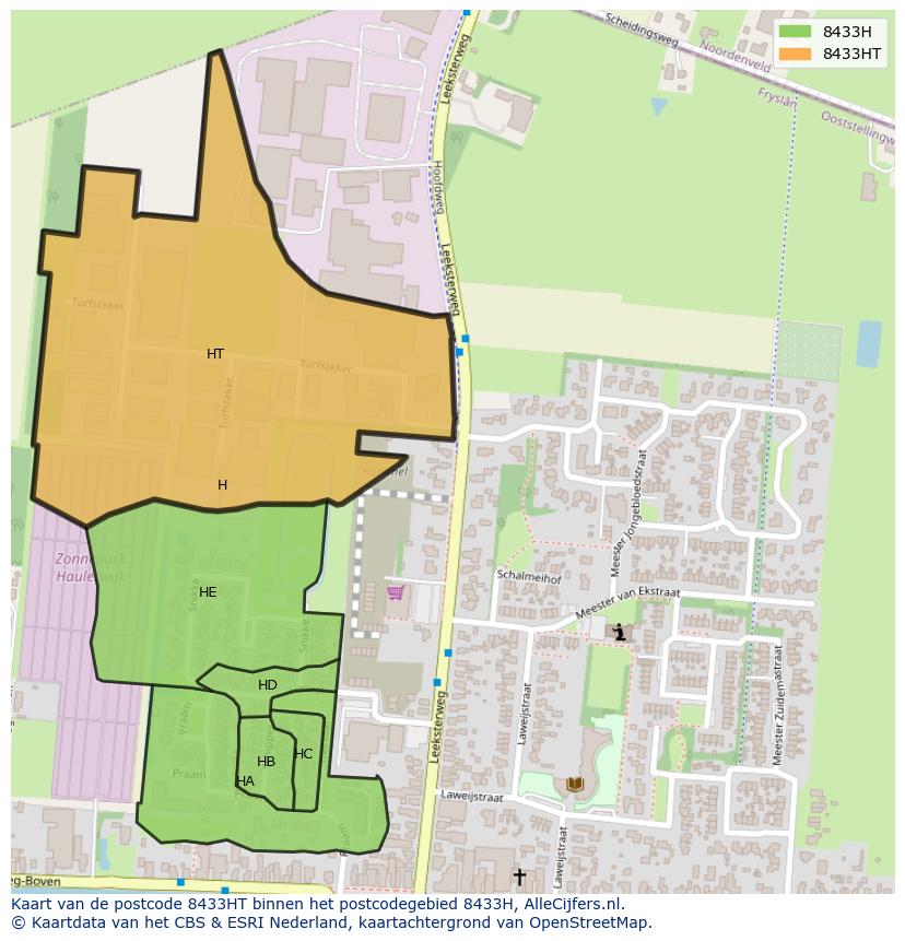 Afbeelding van het postcodegebied 8433 HT op de kaart.