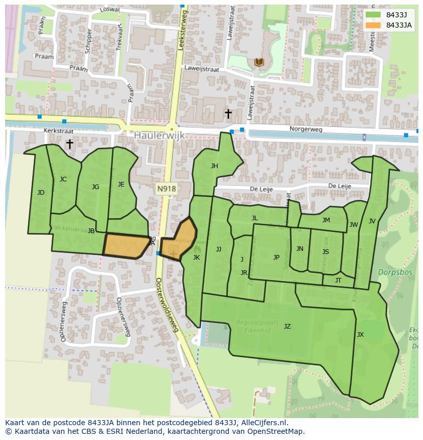 Afbeelding van het postcodegebied 8433 JA op de kaart.