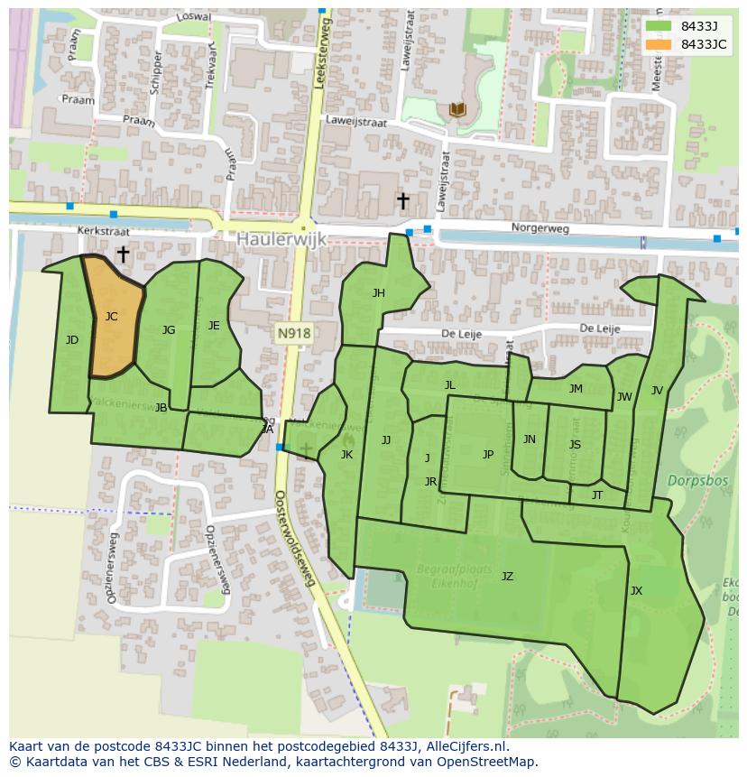 Afbeelding van het postcodegebied 8433 JC op de kaart.