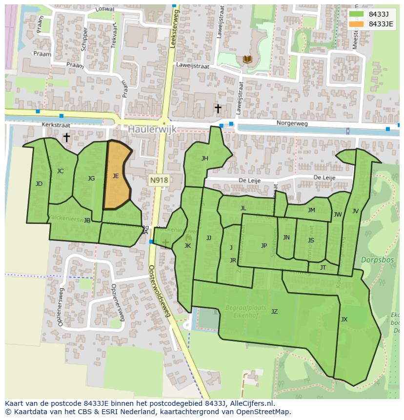 Afbeelding van het postcodegebied 8433 JE op de kaart.