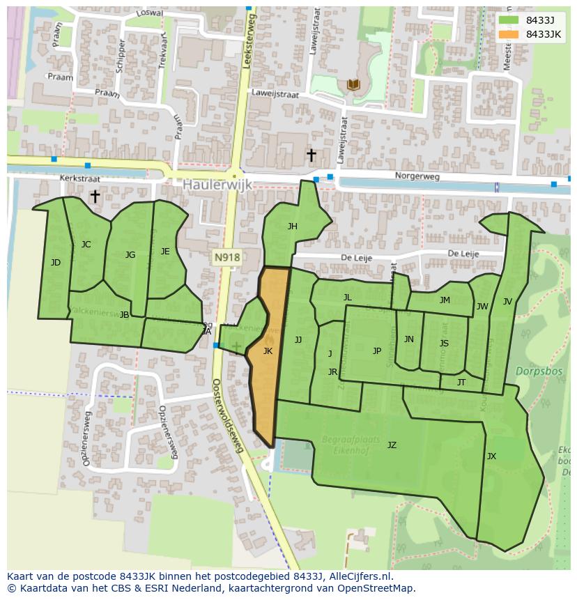 Afbeelding van het postcodegebied 8433 JK op de kaart.