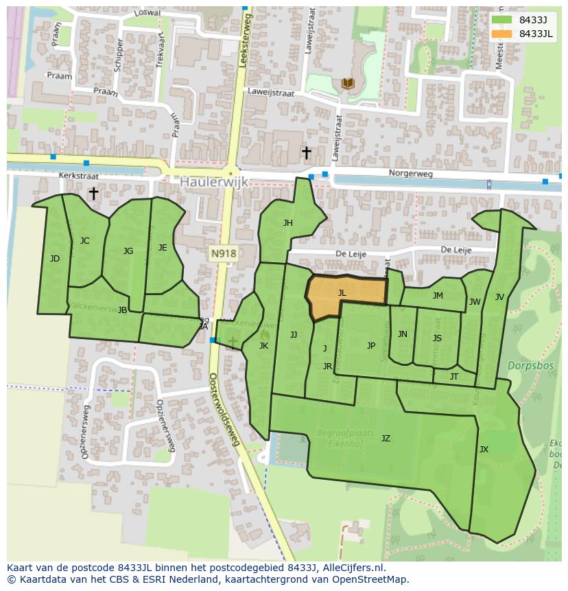 Afbeelding van het postcodegebied 8433 JL op de kaart.