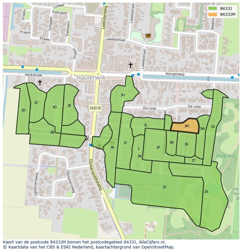 Afbeelding van het postcodegebied 8433 JM op de kaart.