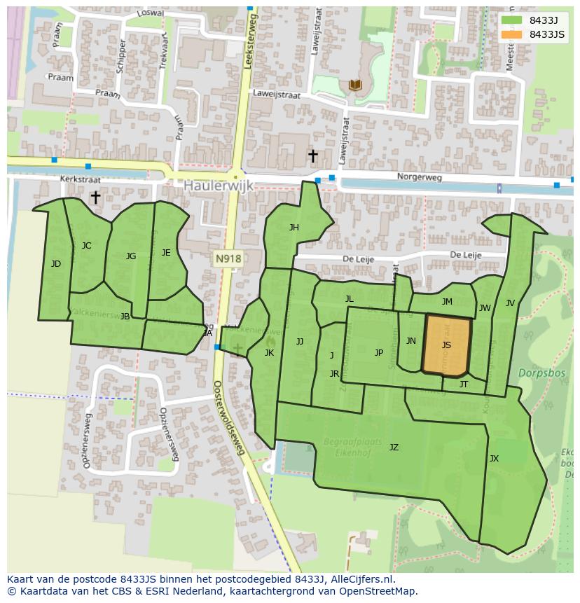 Afbeelding van het postcodegebied 8433 JS op de kaart.