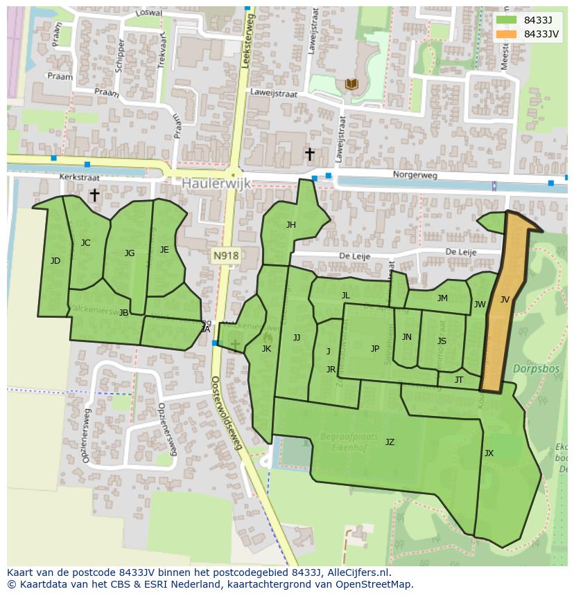 Afbeelding van het postcodegebied 8433 JV op de kaart.