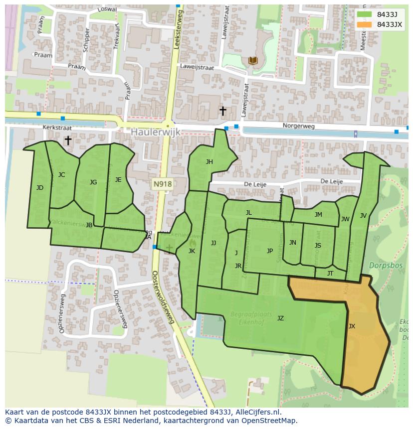 Afbeelding van het postcodegebied 8433 JX op de kaart.