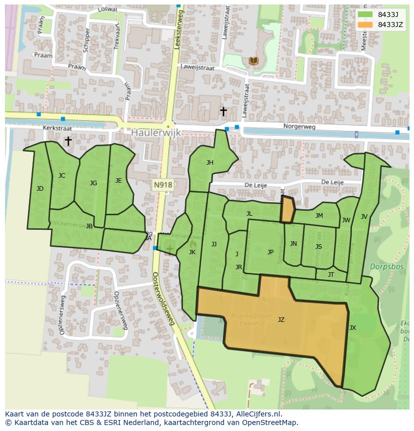 Afbeelding van het postcodegebied 8433 JZ op de kaart.