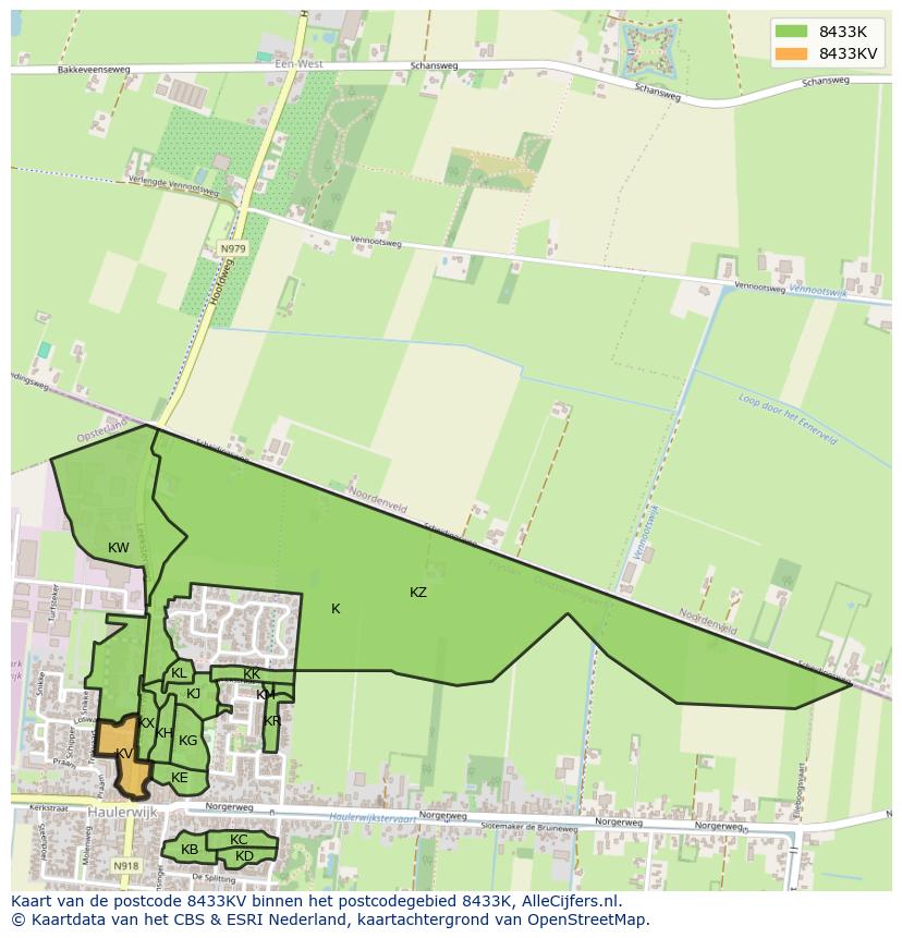 Afbeelding van het postcodegebied 8433 KV op de kaart.