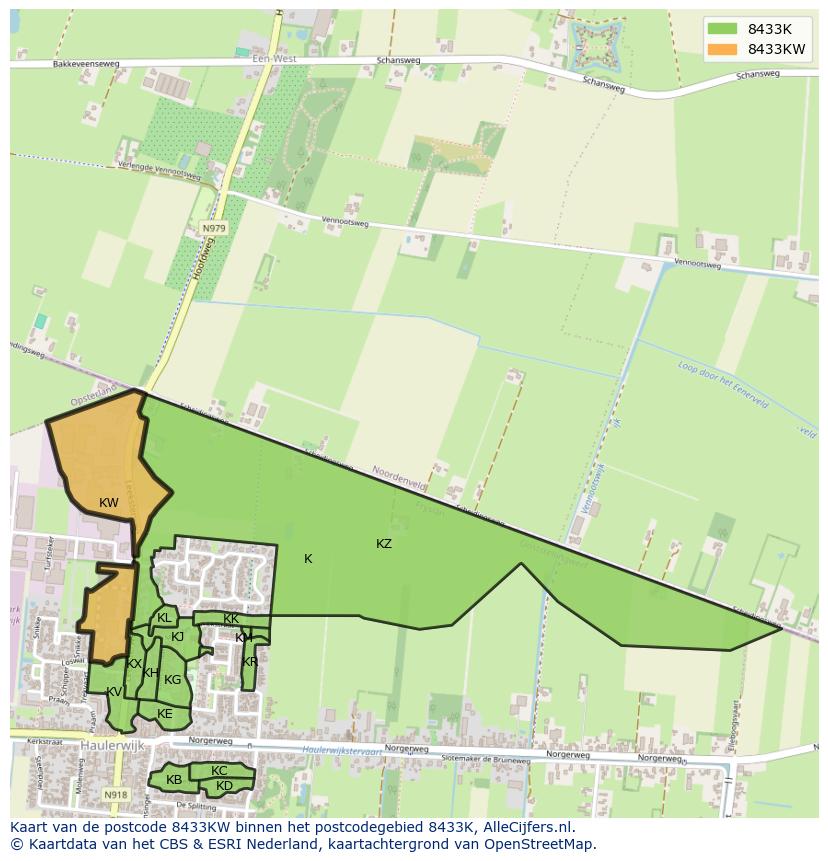 Afbeelding van het postcodegebied 8433 KW op de kaart.