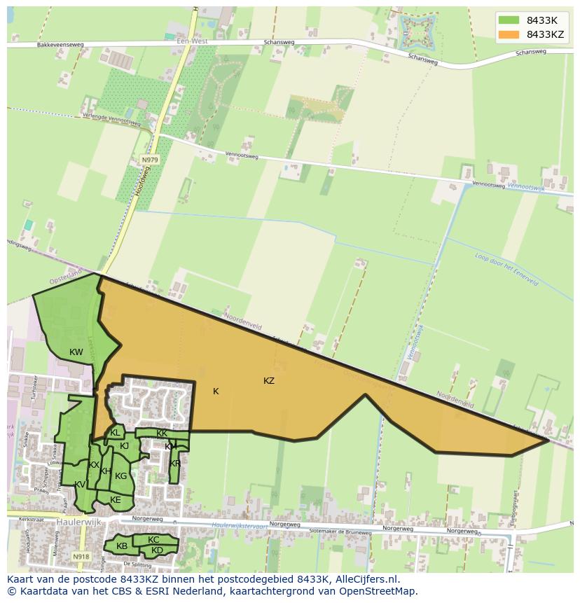 Afbeelding van het postcodegebied 8433 KZ op de kaart.
