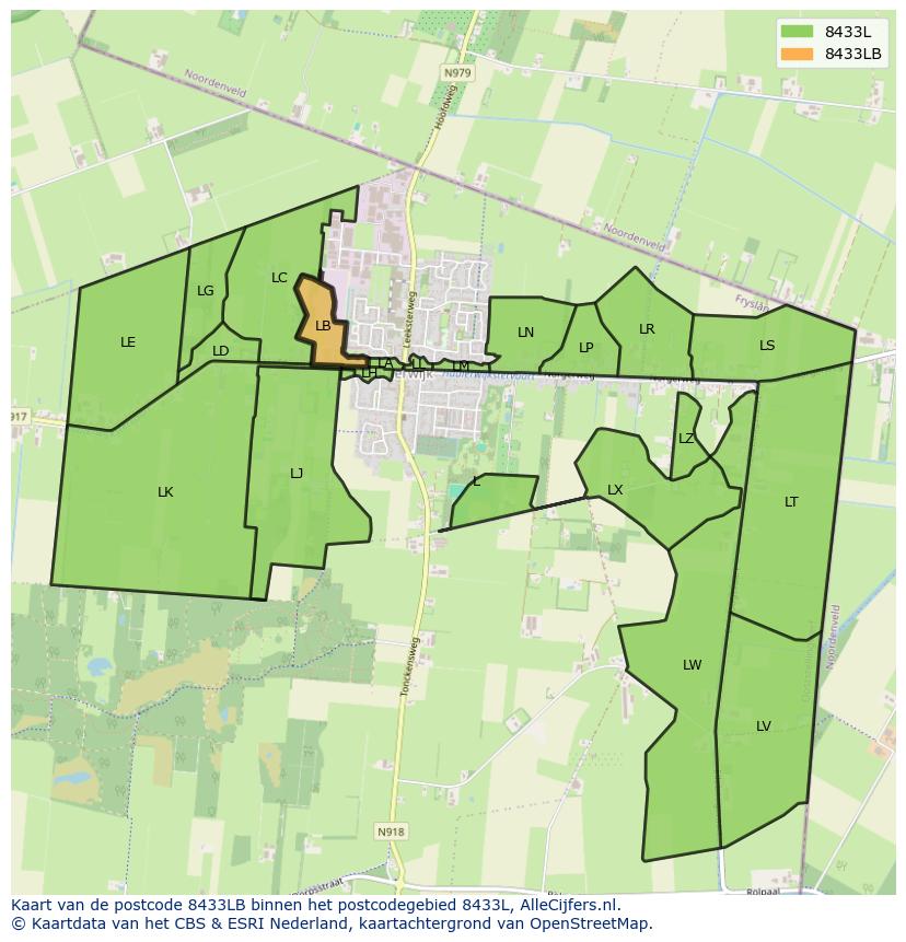 Afbeelding van het postcodegebied 8433 LB op de kaart.
