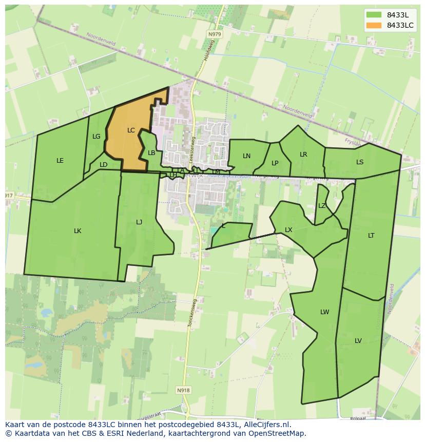 Afbeelding van het postcodegebied 8433 LC op de kaart.