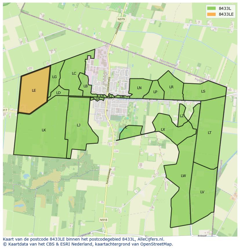 Afbeelding van het postcodegebied 8433 LE op de kaart.