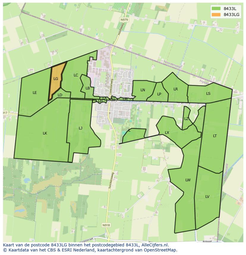 Afbeelding van het postcodegebied 8433 LG op de kaart.