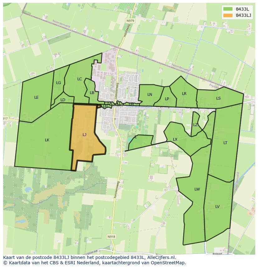 Afbeelding van het postcodegebied 8433 LJ op de kaart.