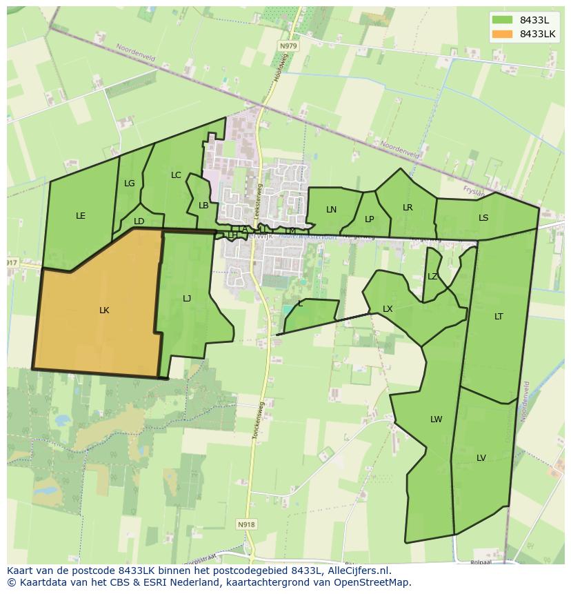 Afbeelding van het postcodegebied 8433 LK op de kaart.