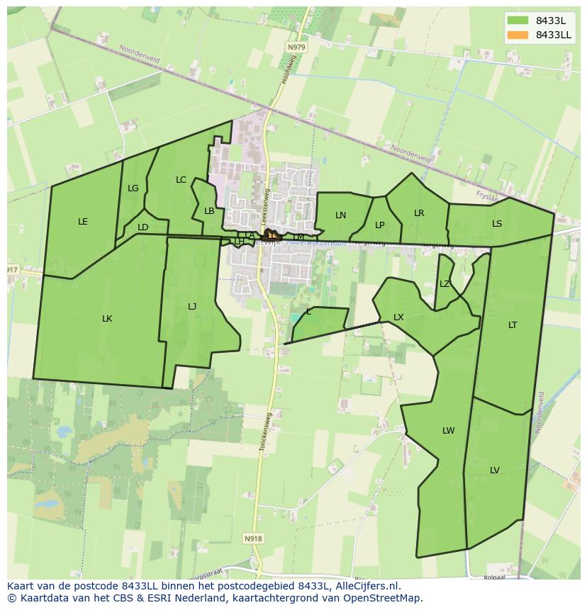 Afbeelding van het postcodegebied 8433 LL op de kaart.