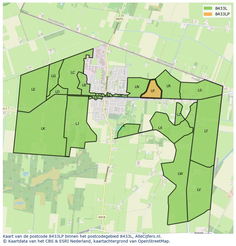 Afbeelding van het postcodegebied 8433 LP op de kaart.