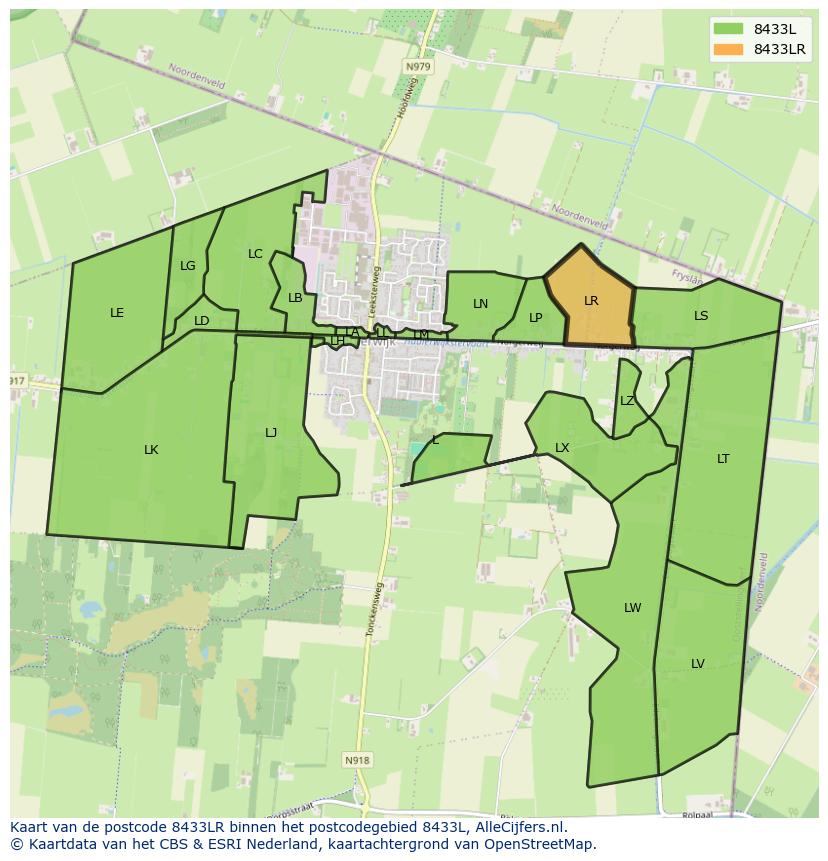 Afbeelding van het postcodegebied 8433 LR op de kaart.