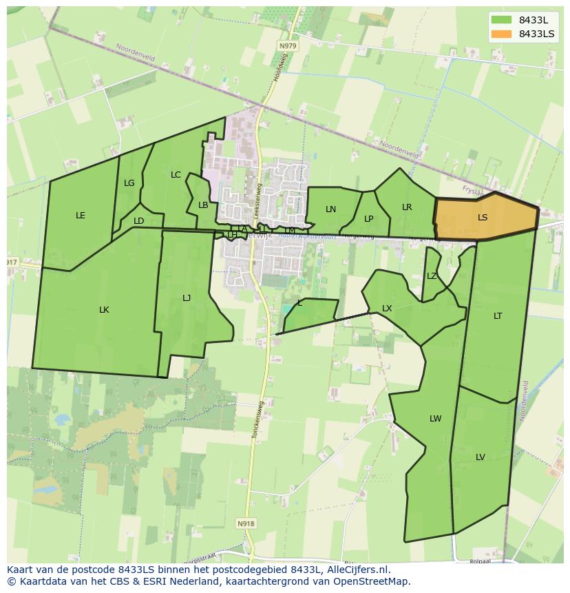 Afbeelding van het postcodegebied 8433 LS op de kaart.