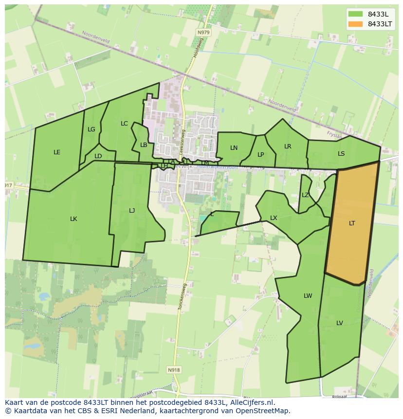 Afbeelding van het postcodegebied 8433 LT op de kaart.