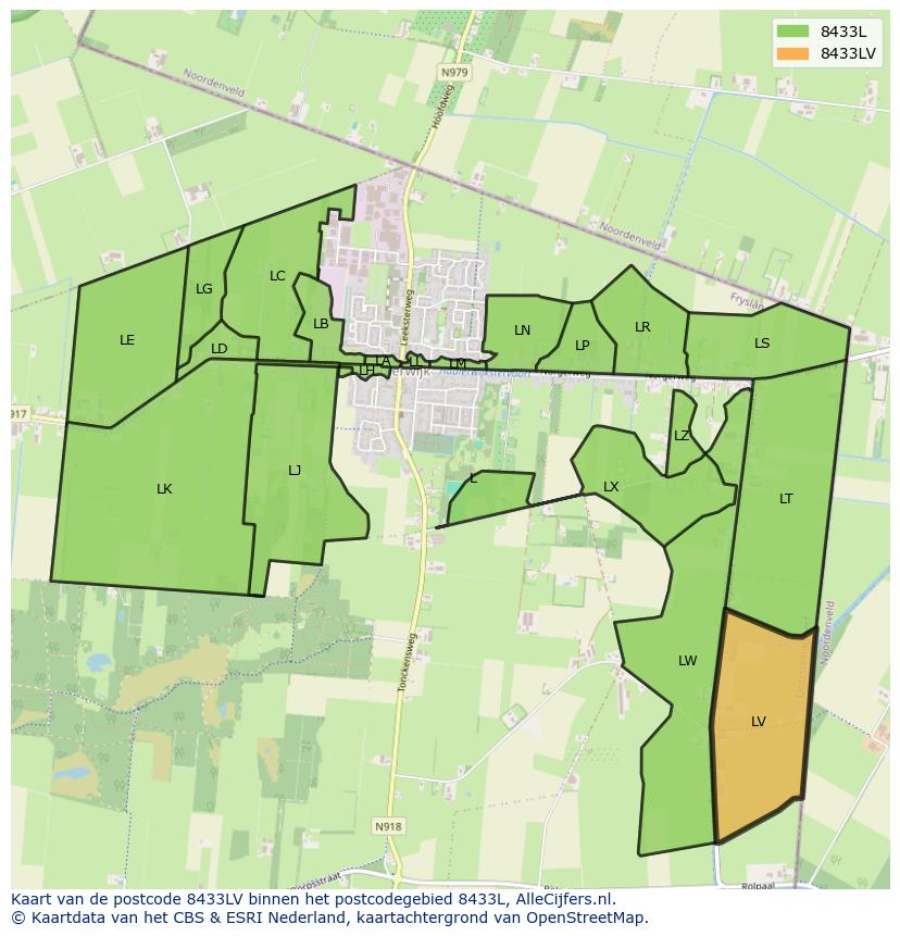 Afbeelding van het postcodegebied 8433 LV op de kaart.