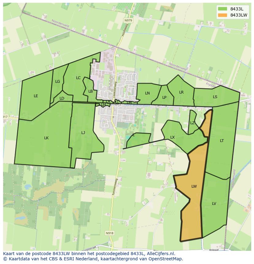 Afbeelding van het postcodegebied 8433 LW op de kaart.