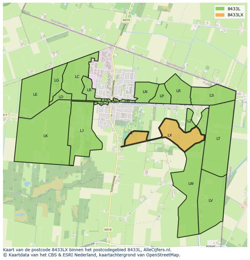 Afbeelding van het postcodegebied 8433 LX op de kaart.