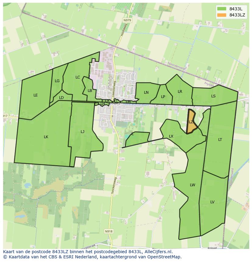Afbeelding van het postcodegebied 8433 LZ op de kaart.
