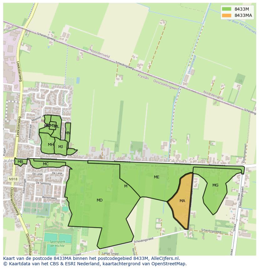 Afbeelding van het postcodegebied 8433 MA op de kaart.