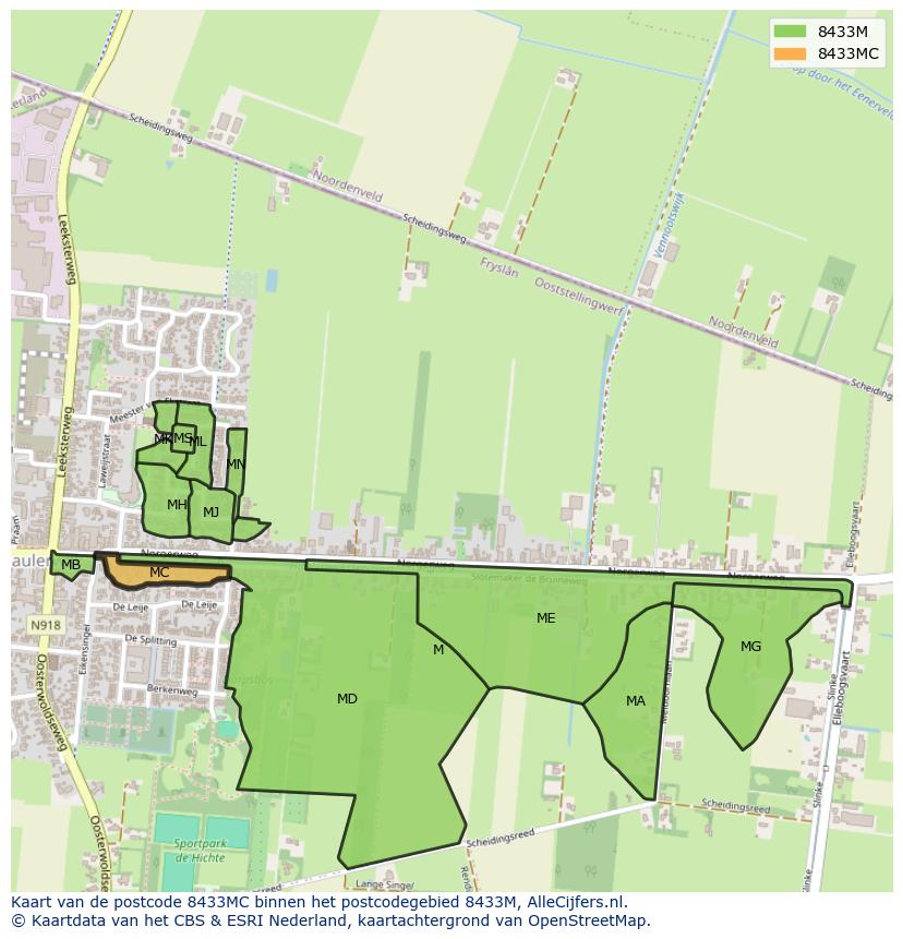 Afbeelding van het postcodegebied 8433 MC op de kaart.