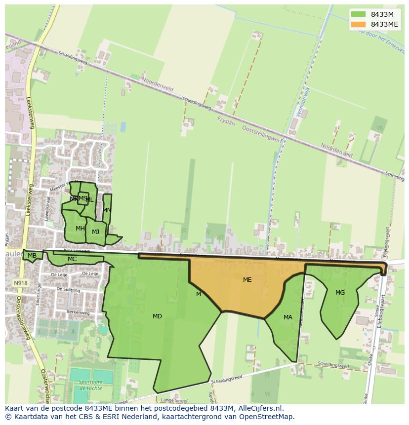 Afbeelding van het postcodegebied 8433 ME op de kaart.