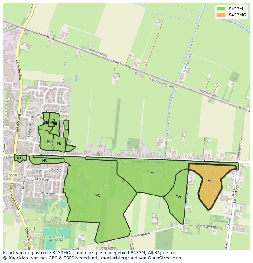 Afbeelding van het postcodegebied 8433 MG op de kaart.