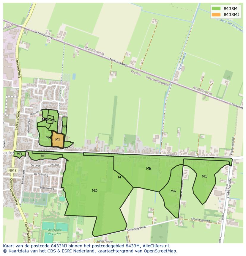 Afbeelding van het postcodegebied 8433 MJ op de kaart.
