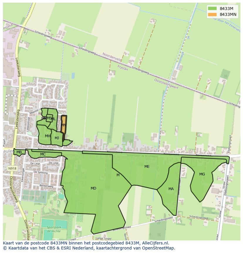 Afbeelding van het postcodegebied 8433 MN op de kaart.