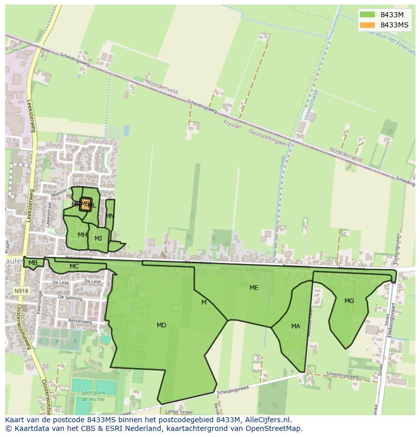Afbeelding van het postcodegebied 8433 MS op de kaart.