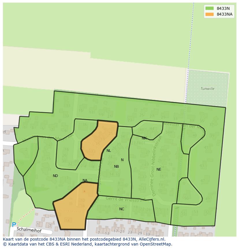 Afbeelding van het postcodegebied 8433 NA op de kaart.