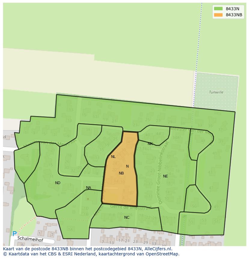 Afbeelding van het postcodegebied 8433 NB op de kaart.