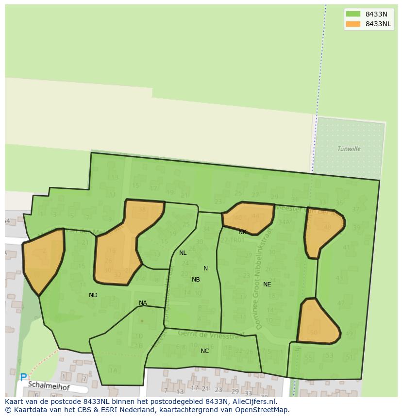Afbeelding van het postcodegebied 8433 NL op de kaart.