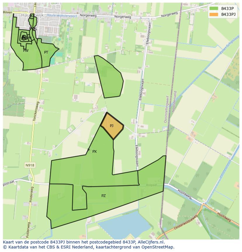 Afbeelding van het postcodegebied 8433 PJ op de kaart.