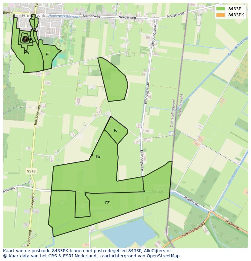 Afbeelding van het postcodegebied 8433 PK op de kaart.