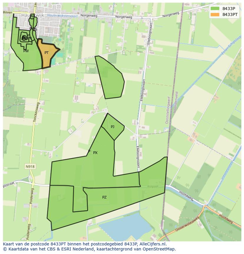Afbeelding van het postcodegebied 8433 PT op de kaart.