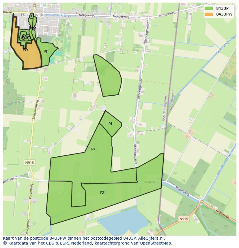 Afbeelding van het postcodegebied 8433 PW op de kaart.